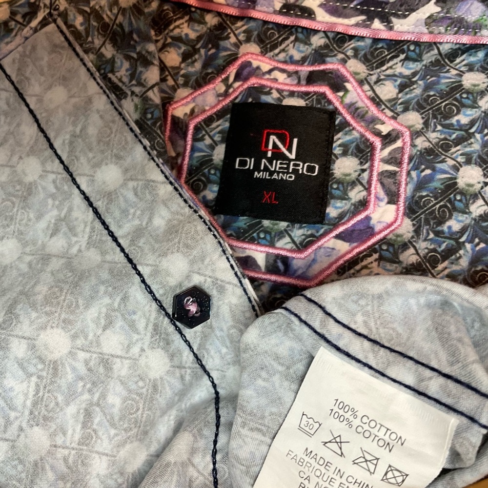 🟢🟣🔵DiNero Milano Floral Button-Up Shirt - Nice Quality! 100% cotton - Picture 8 of 12